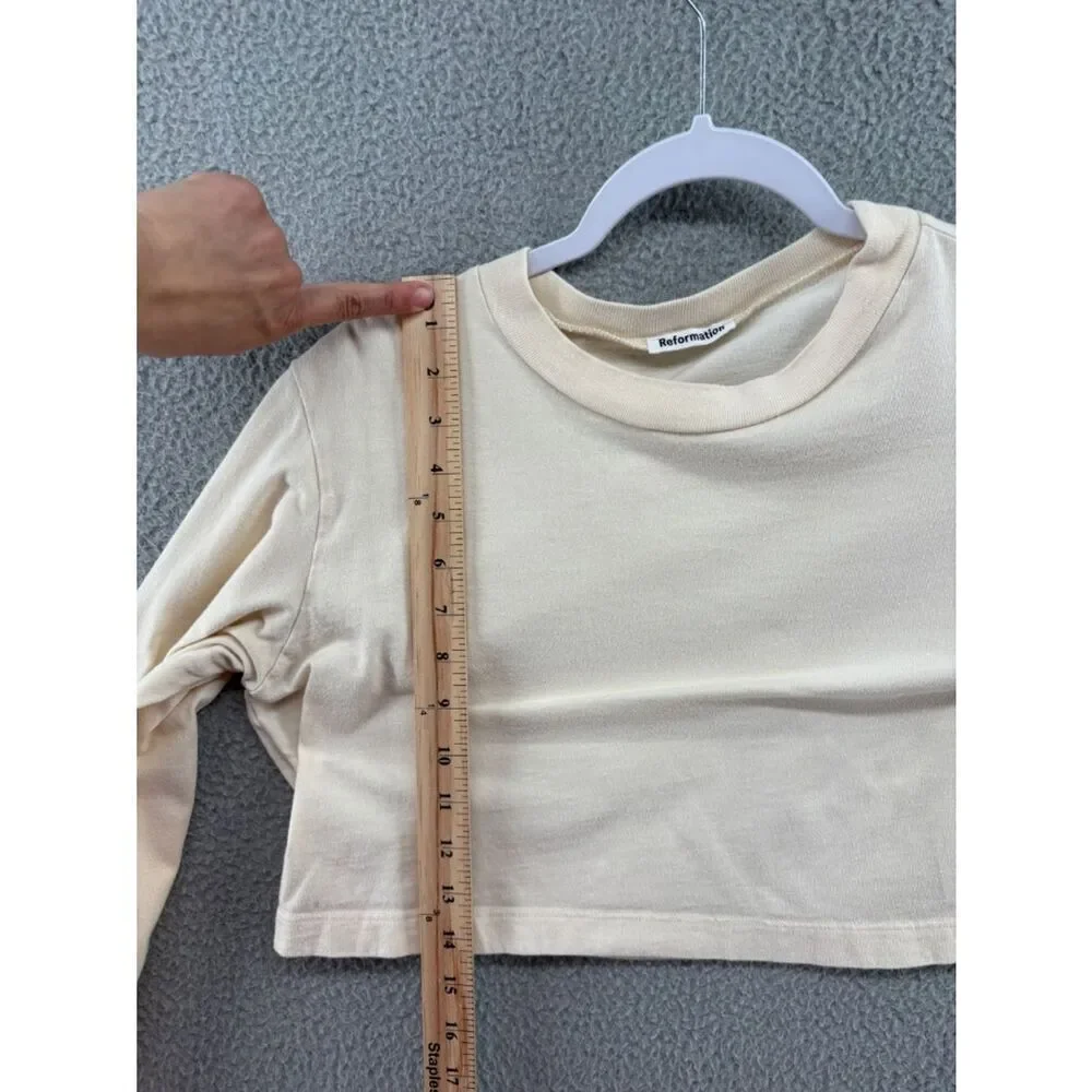 Reformation XS Cream Organic Cotton Long Sleeve Cropped Tee Top